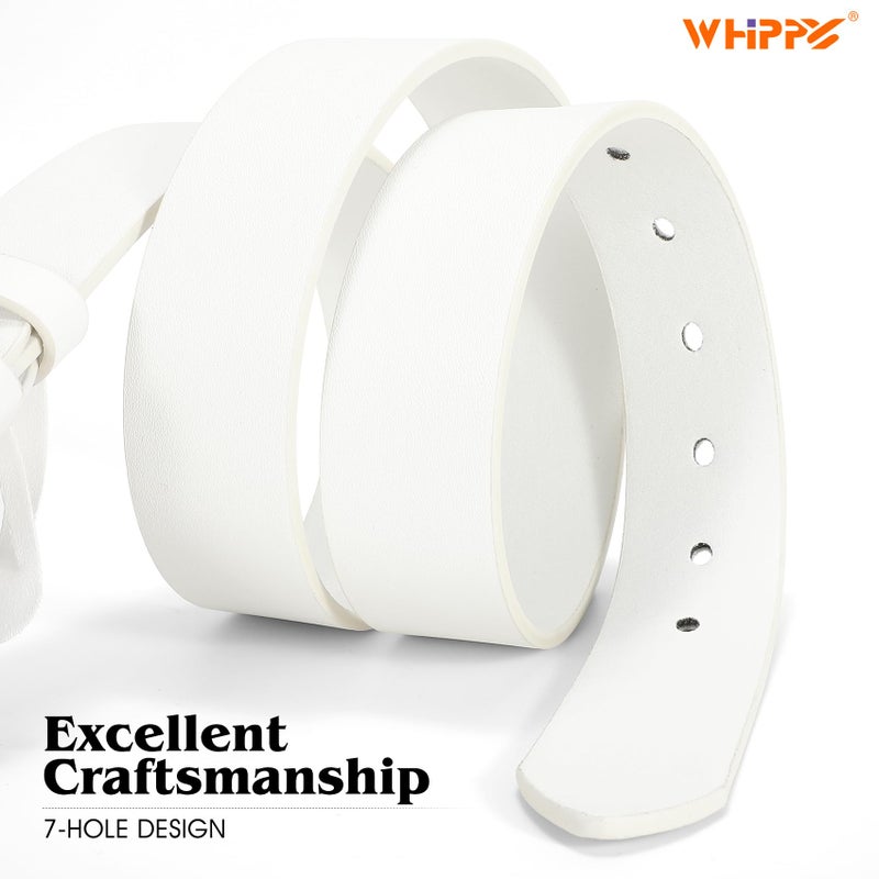WHIPPY Women Leather Belt for Jeans Pants Dresses Fashion Ladies Western Leather Belt with Silver Buckle L White - Image 5
